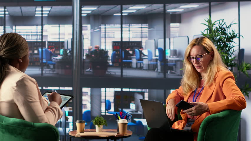 Female leader contacting partners via smartphone conference call, discussing about latest developments and investments. Woman business manager speaking on remote phone call, decision maker. Camera A.