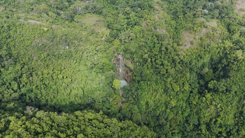 Tumalog Falls from far, cinematic drone view