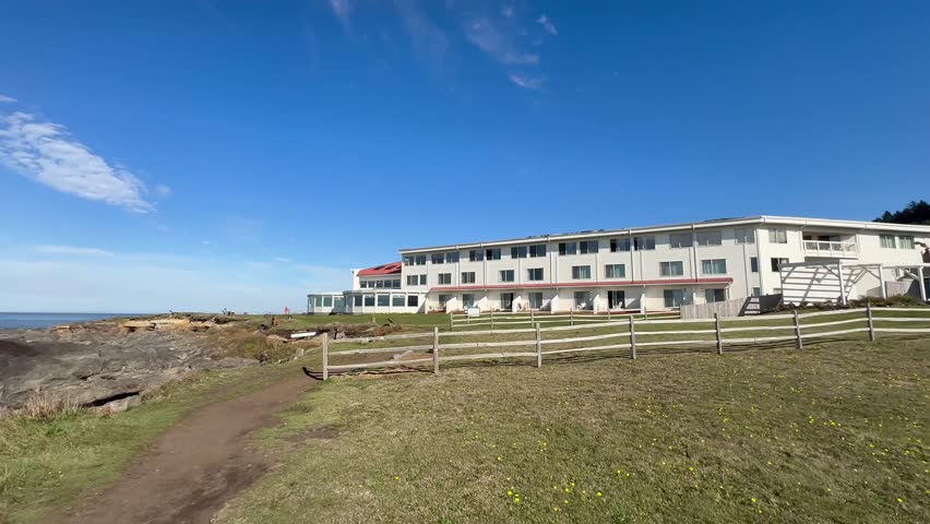 Walking on a trail towards Overleaf Lodge and Spa, in Yachats Oregon.