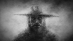 Creepy man in a big hat. Crazy 2D animation. VJ and Halloween video clips. Horror fantasy genre. Grunge and noir styles. Scary movie with distortion and interference. Black and white background. - Powered by Shutterstock - Get 15% off with code: PIKWIZARD15