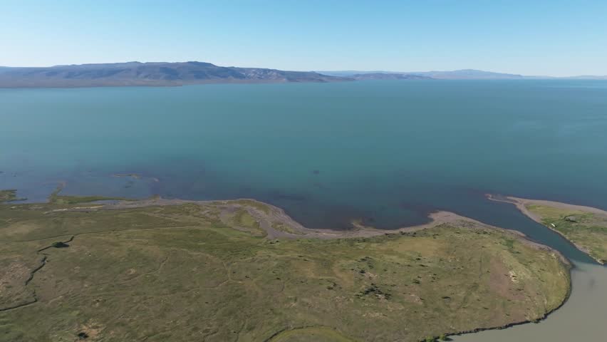 Confluence of Lake and River with Distinct Water Colors, Patagonia, Argentina