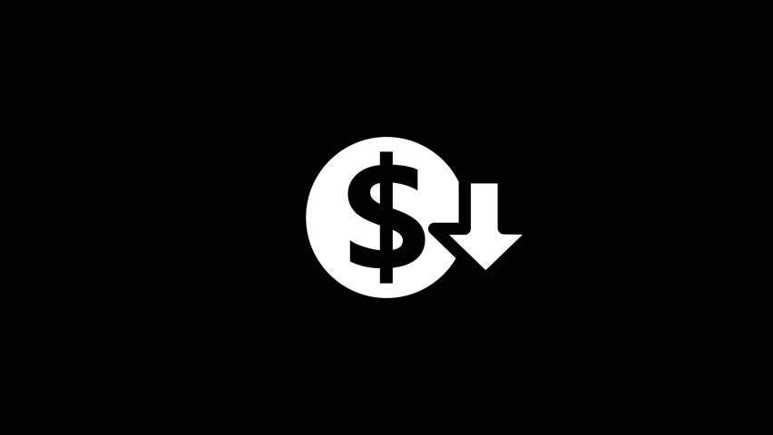 Money reduction icon. Dollar currency price drop concept. circle with down arrow moving animation.
