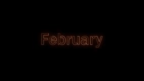 Neon Animation of  February on Black Background, Perfect for New Year Themes, Seasonal Greetings, Digital Designs, Social Media Graphics, and Promotional Materials - Powered by Shutterstock - Get 15% off with code: PIKWIZARD15
