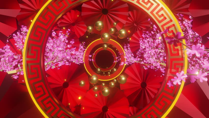 Chineses New Year Cherry Blossom Tunnel Background and Loop