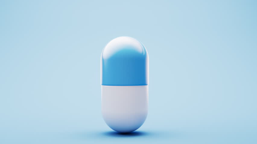 Medical capsule and molecules, 3d rendering. Motion graphic.