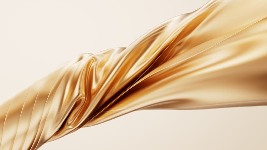 Flowing twisted golden cloth background, 3d rendering. Motion graphic.
