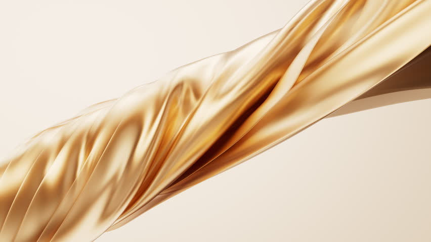 Flowing twisted golden cloth background, 3d rendering. Motion graphic.