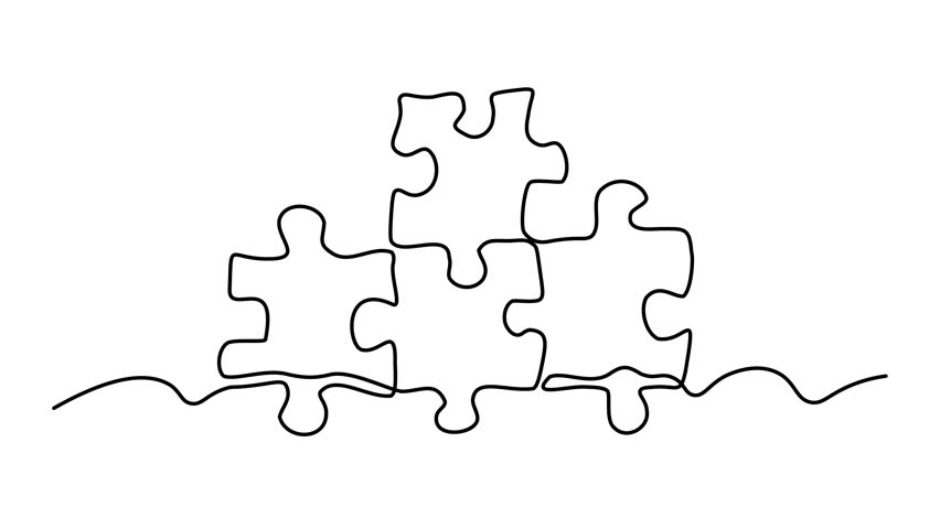 Abstract puzzle, puzzle pieces. Self drawing animation one continuous line draw, logo
