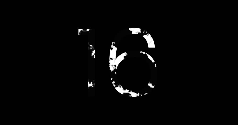 Dramatic, grunge-style graphic of the number 16 on a solid black backdrop.