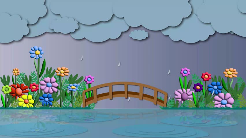 “Rain, Clouds, Flowers, Lake” is a soothing 4K animation depicting rain over a lake surrounded by flowers with clouds floating across the sky. 