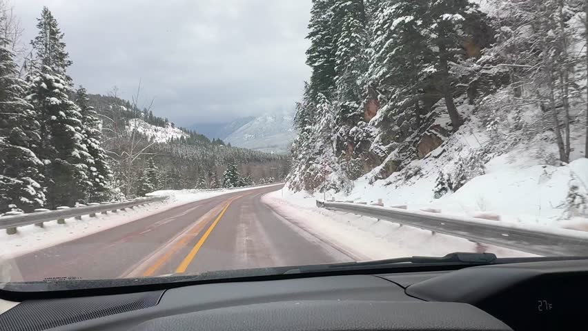 Scenic Winter Drive Glacier National Park Snow Covered Roads Montana