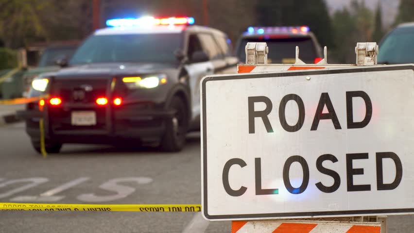 Police-Enforced Road Closure Due to Emergency in Pasadena, California 