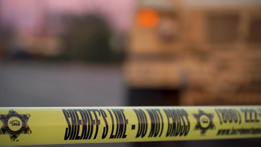 Sheriff's Line Tape Blocking Road During Emergency in Pasadena, California