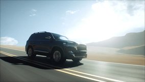 3d model luxury black car on desert highway. Very fast driving. Realistic 4k animation. - Powered by Shutterstock - Get 15% off with code: PIKWIZARD15