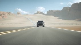 3d model luxury black car on desert highway. Very fast driving. Realistic 4k animation. - Powered by Shutterstock - Get 15% off with code: PIKWIZARD15
