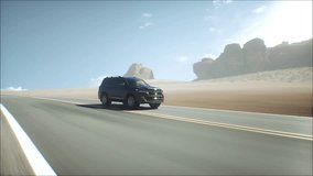 3d model luxury black car on desert highway. Very fast driving. Realistic 4k animation. - Powered by Shutterstock - Get 15% off with code: PIKWIZARD15