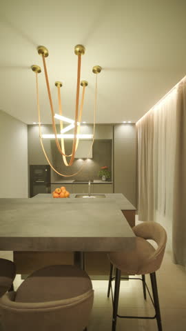 Stylish and elegant minimalist home interior featuring clean lines, neutral colors, and warm ambient lighting, creating a cozy and modern atmosphere.