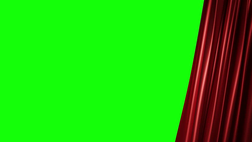 Real Velvet Cloth Stage silk red Curtain open on green screen. Curtain For theater, opera, show, stage scenes. This opening curtain are shooted on Red Camera - slow motion. Real Cinematic Curtain.