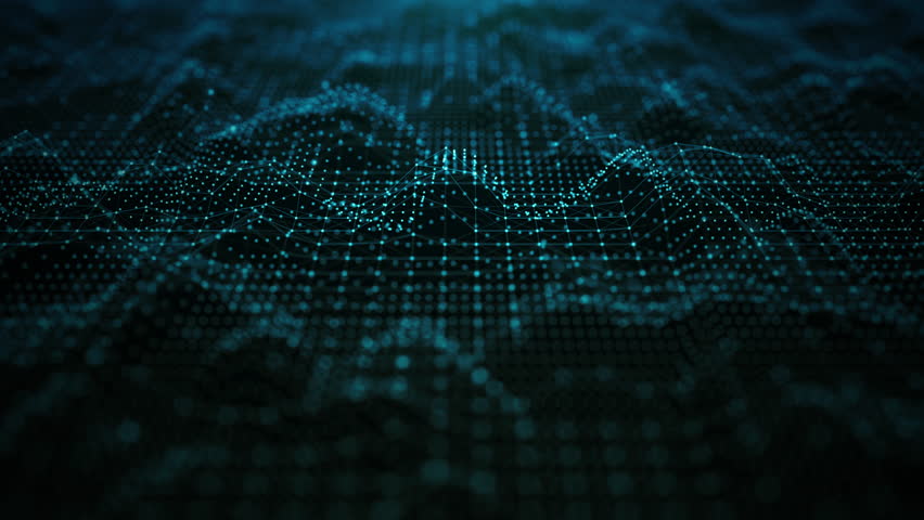 Futuristic digital grid wave with glowing points and lines forming interconnected networks, symbolizing data, connectivity, and advanced technology on a dark background. Motion 4K - Powered by Shutterstock - Get 15% off with code: PIKWIZARD15