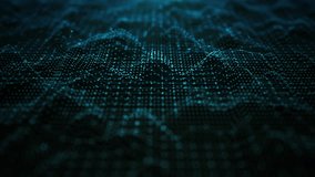 Futuristic digital grid wave with glowing points and lines forming interconnected networks, symbolizing data, connectivity, and advanced technology on a dark background. Motion 4K - Powered by Shutterstock - Get 15% off with code: PIKWIZARD15