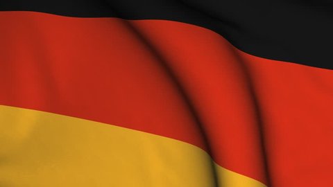 Seamless looping high definition video closeup of the German flag with accurate design and colors and a detailed fabric texture.