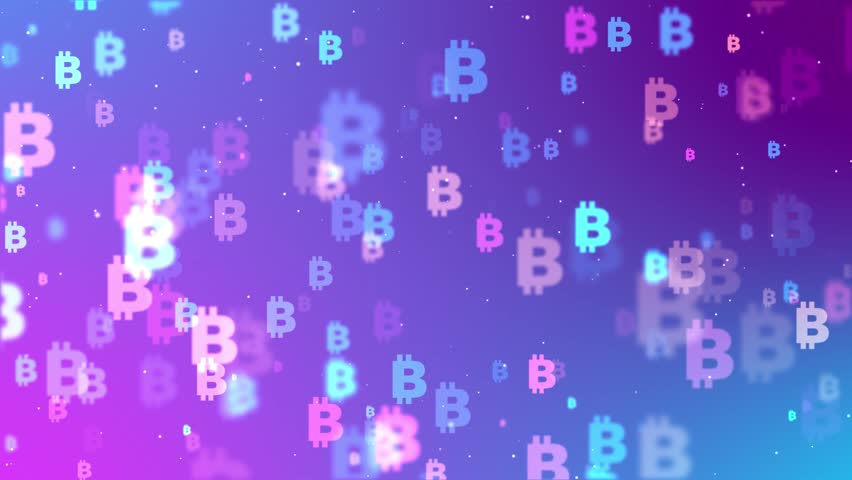 Bitcoin crypto currency blockchain and digital money technology glass symbol. Loop and seamless sign. Abstract 3d transparent rotated icon animation.