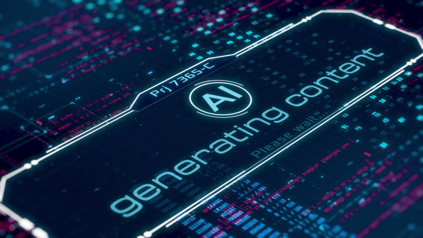 AI generative user interface with programming code and random data on background, software for content generation, futuristic technology (3d render)