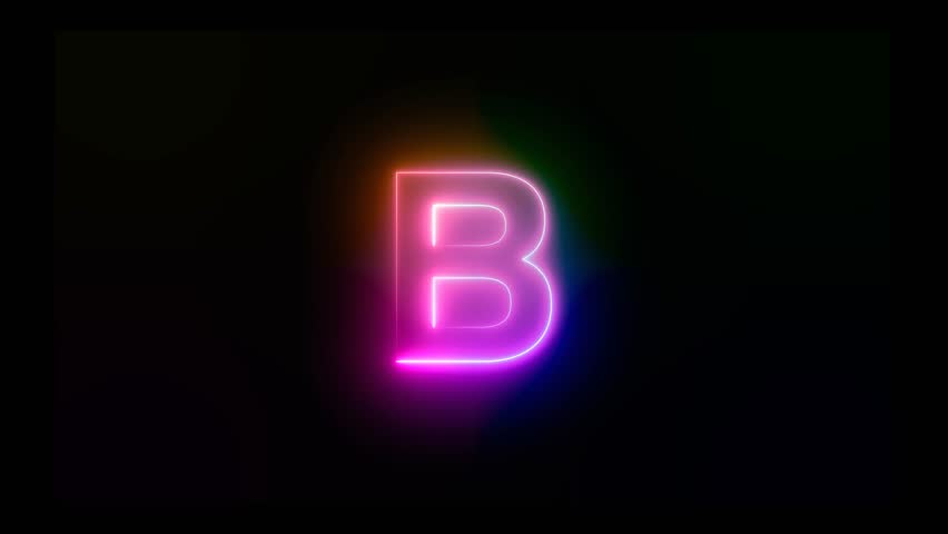 Letter B with an abstract, colorful neon effect and motion animation in 4K video footage.