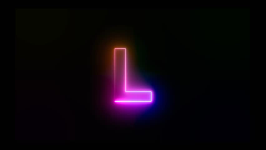 Letter L with an abstract, colorful neon effect and motion animation in 4K video footage.