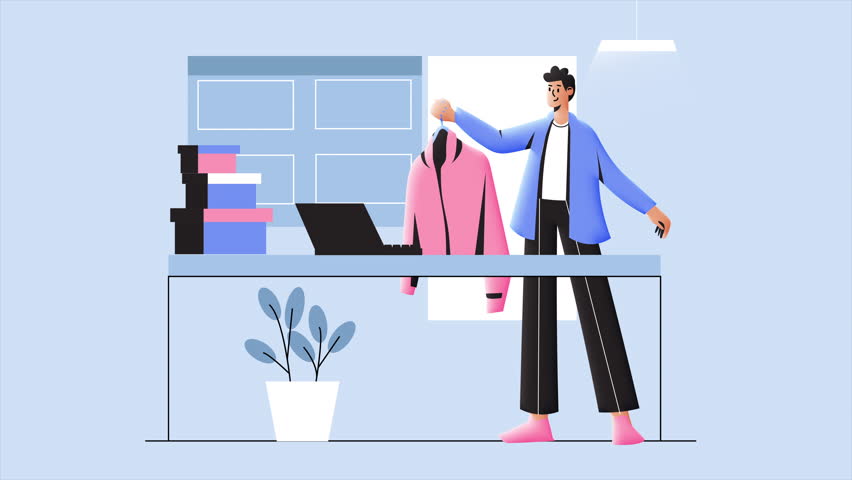 Online shopping concept. e-commerce concept, selling online clothes stores and online application stores. 2d video animation 4k clip