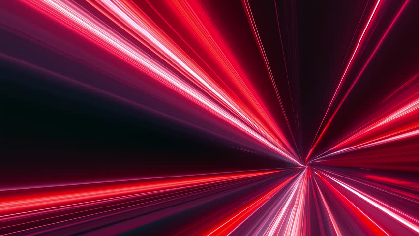 Acceleration speed motion on night road. Light and stripes moving fast over dark background. Abstract red 3d animation. 4k seamless looping video