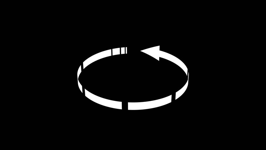 3D white arrow rotating in a circle in a seamless loop, alpha channel