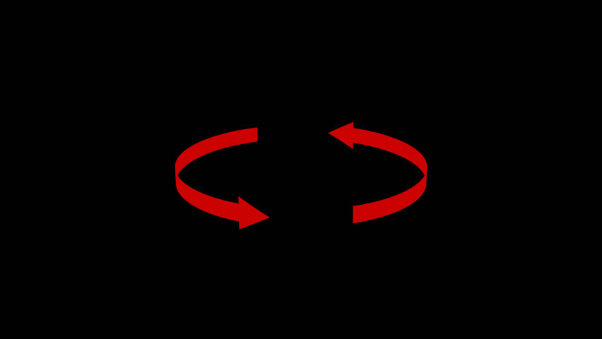 Red 2 arrows rotating circular motion, 3D, alpha channel