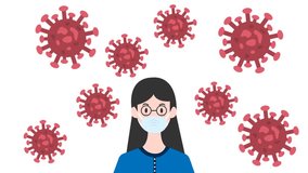 Animation of virus cells over caucasian woman wearing face mask. Global pandemic, healthcare, science and digital interface concept flat video animation. - Powered by Shutterstock - Get 15% off with code: PIKWIZARD15