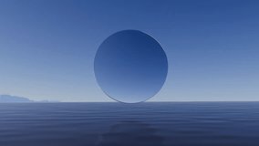 A large, circular object is floating in the ocean. The water is calm and the sky is clear. Concept of tranquility and serenity - Powered by Shutterstock - Get 15% off with code: PIKWIZARD15