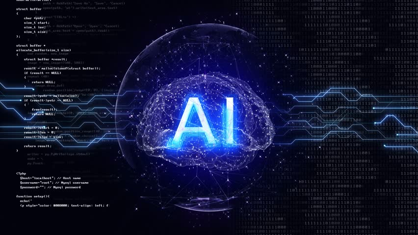 AI Text and Machine Learning Brains Animation, Background, Loop
