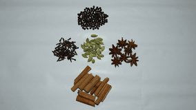 fresh raw cloves, black pepper, cardamom, star anise and cinnamon stick on white background - Powered by Shutterstock - Get 15% off with code: PIKWIZARD15