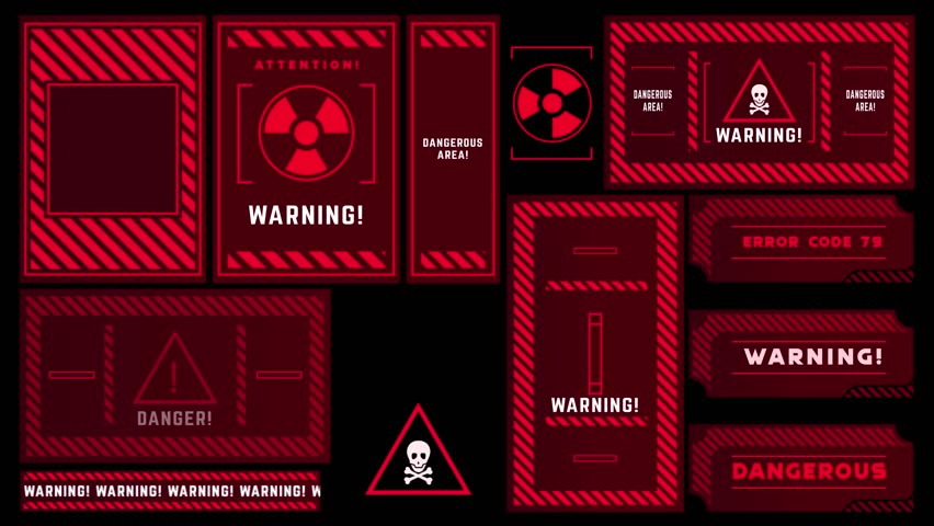 HUD Danger and Alert Attention Red Interface Signs Package