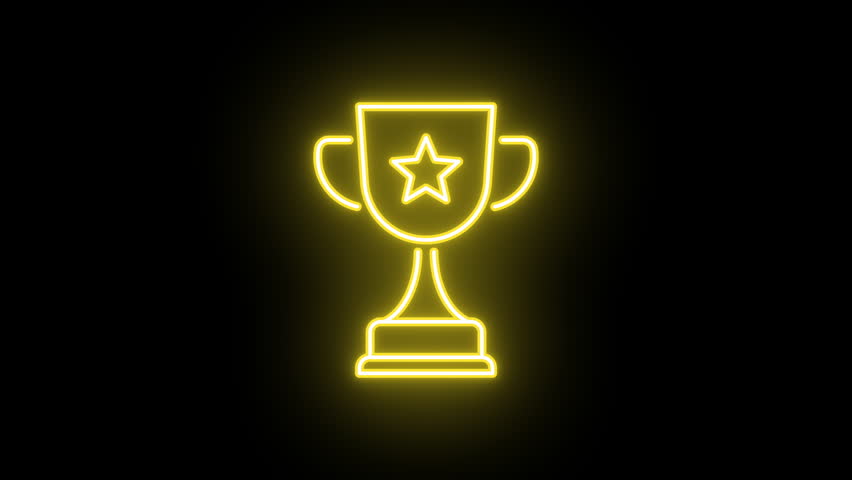 Neon prize cup icon animation, slow colorful blink. Glowing neon reward cup, looped slow flashing animation. Award, sport trophy, winner, game reward and achievement, victory. Sequence of 9 colors