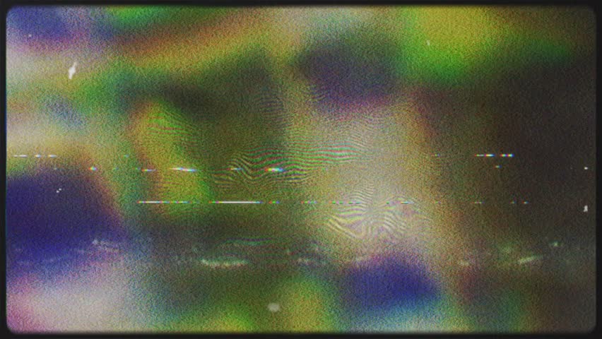 Animated glitch pulses with retro TV vibes and colorful patterns