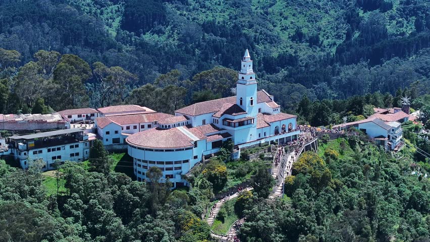 Monserrate Church At Bogota In District Capital Colombia. Monserrate Sanctuary Viewpoint. Religious Tourism. Bogota At District Capital Colombia. Medieval Church. Pilgrimage Scenery.