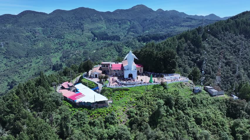 Virgin Of Guadalupe Sanctuary At Bogota In District Capital Colombia. Virgin Of Guadalupe Statue. Religious Tourism. Bogota At District Capital Colombia. Basilica Building. Pilgrimage Scenery.