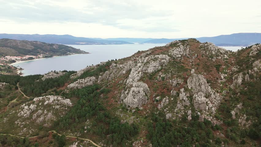 Praia de Area Maior, Scenic Panorama Beach and Mountains in Spain