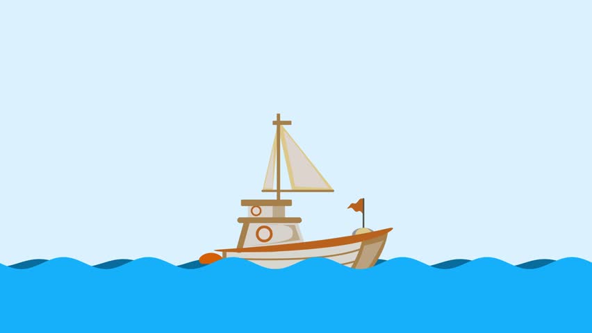 Ship Sailing in the ocean boat cartoon looping animation