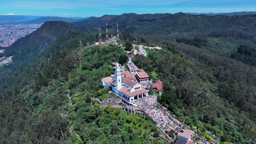 Monserrate Church At Bogota In District Capital Colombia. Monserrate Sanctuary Viewpoint. Religious Tourism. Bogota At District Capital Colombia. Medieval Church. Pilgrimage Scenery.