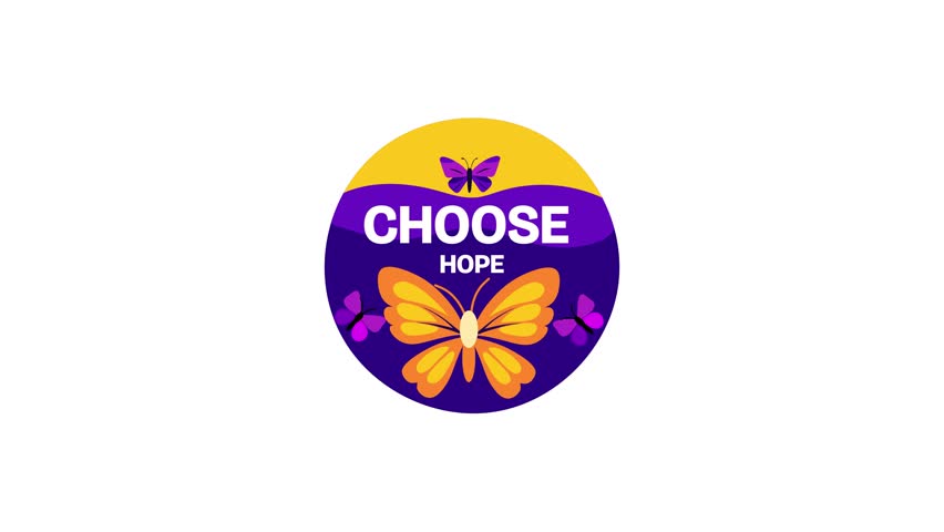 Flying butterflies with choose hope typography, flat animated sticker 