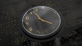 Clock time running Motherboard 3D generated. Circuit electrical HUD Transferring data electronic impulse. Abstract technological background. 3D Illustration - Powered by Shutterstock - Get 15% off with code: PIKWIZARD15