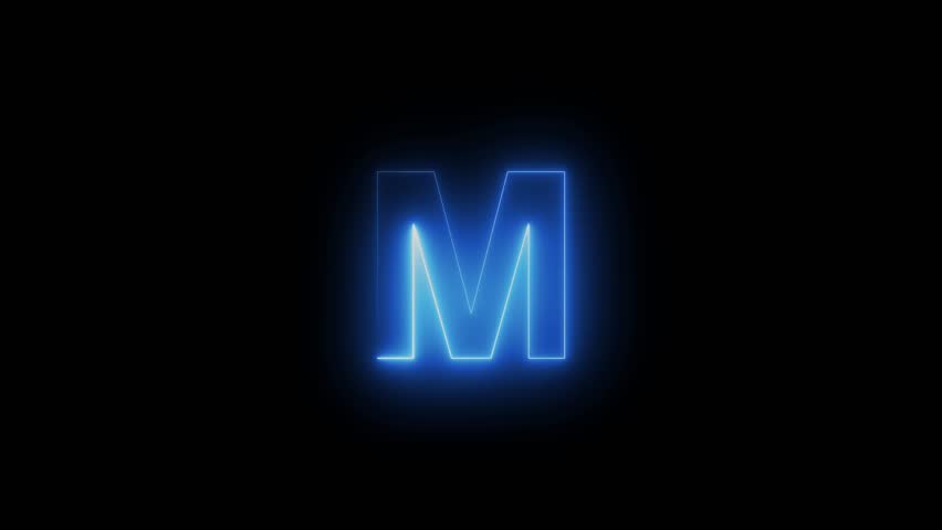 Capital letter M with a blue neon effect and color motion animation video footage in 4K.