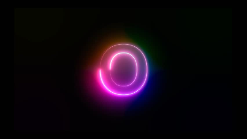Letter O with an abstract, colorful neon effect and motion animation in 4K video footage.
