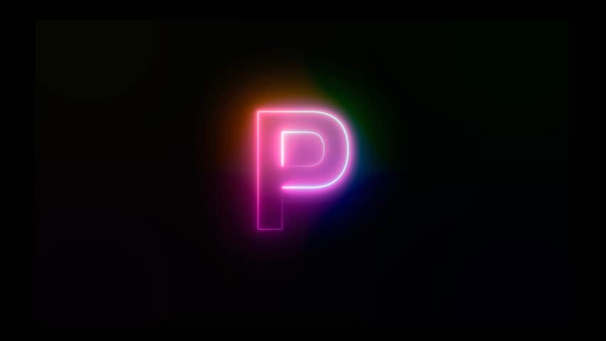 Letter P with an abstract, colorful neon effect and motion animation in 4K video footage.